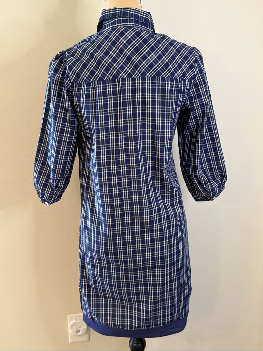 Silence + Noise western midi dress blue white plaid SZ SM - Picture 4 of 12